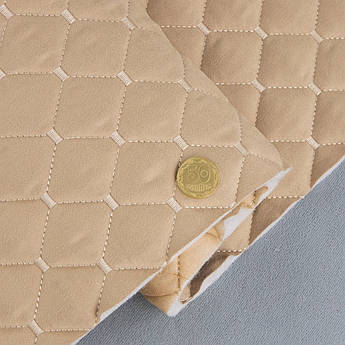 Автотканина Dinamika стьобана «Бежевий Ромб з світло-бежевою ниткою», на синтепоні 7мм та флізеліні, ширина 135см