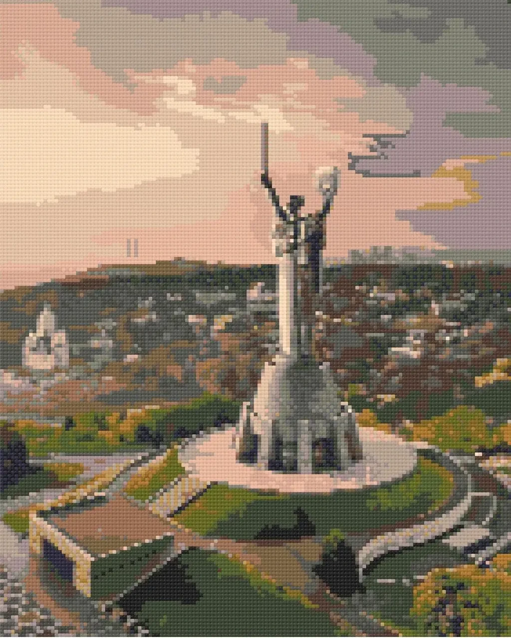 Набір алмазної мозайки (вишивки) на підрамнику, Origami, Патріотичний "Кієв, Батьківщина" 40*50 см OD3124
