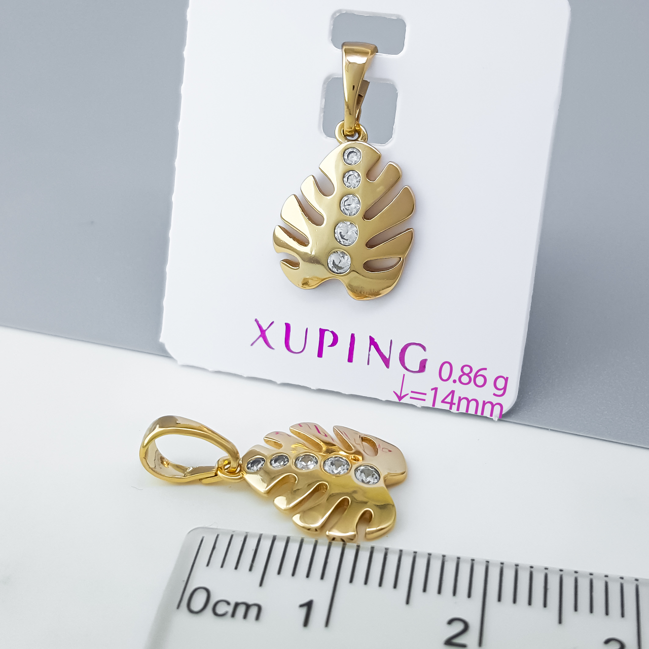 Кулон "Монстера" зі вставкою каміння, медичне золото Xuping 18К