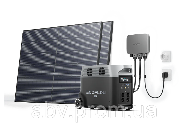 Комплект EcoFlow PowerStream - мікроінвертор 800W + зарядна станція Delta Pro та сонячні панелі 2х400, фото 1