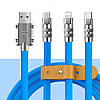 Кабель-трійник для швидкого заряджання Type-C/Lightning(IPhone)/Micro-usb 120w 6A (120 см) блакитний, USB 3в1, фото 4