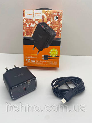 Мережевий зарядний пристрій Hoco CS41A Smart PD35W Type-C to Lightning (Чорний), фото 1