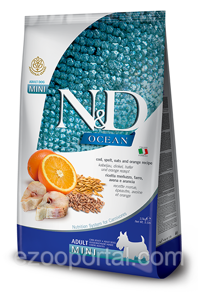Сухий корм для собак Farmina N&D Low Grain OCEAN ADULT MINI 2,5кг з тріскою, спельтою та апельсином