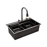 Набір: Кухонна мийка Kroner KRP Schwarze - SET7545HM PVD (3.0/0.8 мм) "Водоспад" чорна, фото 3