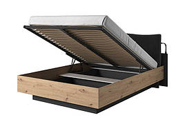 Ліжко двоспальне з ЛДСП і МДФ 160x200 Nest (Next) Perfect Home Дуб артизан + Антрацит (з підйомним механізмом)