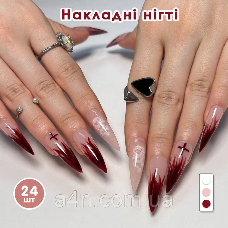 Накладні нігті 24 шт. + клей для нігтів, типси стилет для манікюру