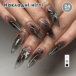 Накладні нігті 24 шт. + клей для нігтів, типси мигдаль для манікюру