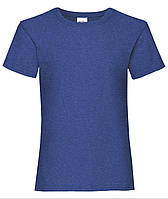 Синяя Меланжевая детская футболка для девочки классическая Valueweight girls Fruit of the loom