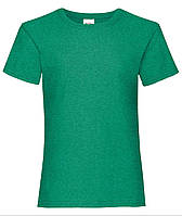 Зеленая Меланжевая детская футболка для девочки классическая Valueweight girls Fruit of the loom