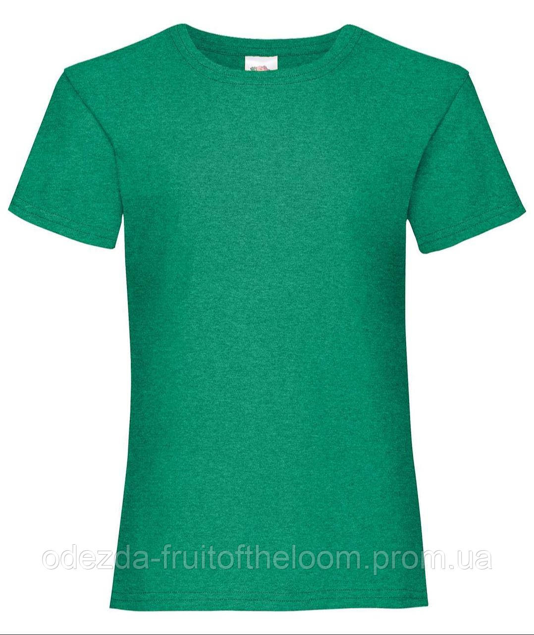 Зелена Меланжева дитяча футболка для дівчинки класична Valueweight girls Fruit of the loom