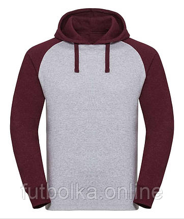 Світлий Оксфорд чоловічий худі кольоровий рукав Authentic Hooded Baseball Sweat Russell, фото 1