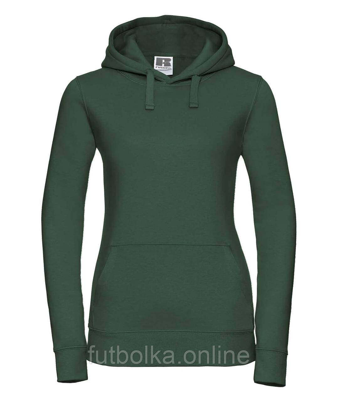 Темно-Зелена толстовка жіноча зимова Ladies’ Authentic Hooded Sweat Russell