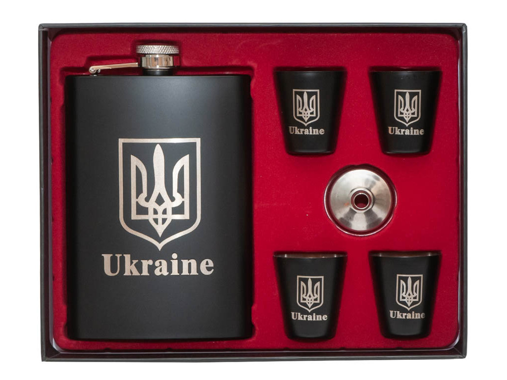 Набір з флягою Україна: фляга 270 мл, 4 стопки, лійка, фото 1
