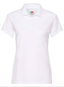 Біла футболка жіноча поло спортивна (поліестер) Performance polo lady-fit Fruit of the loom