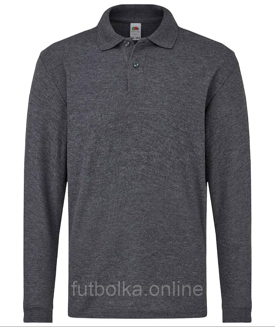 Темно-Сіра Меланж дитяча футболка поло довгий рукав 65/35 Long sleeve polo kids Fruit of the loom