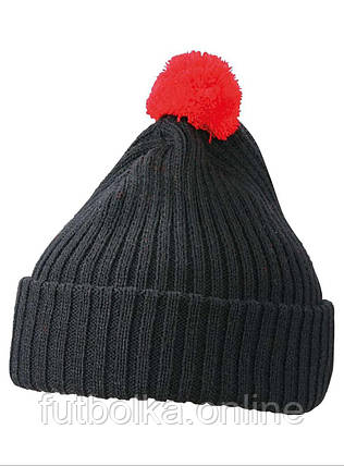 Чорна шапка з помпоном Knitted Cap with Pompon Myrtle Beach, фото 1