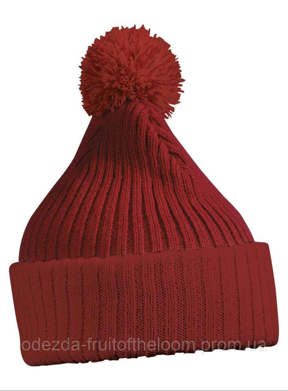 Темно-Бордова шапка з помпоном Knitted Cap with Pompon Myrtle Beach