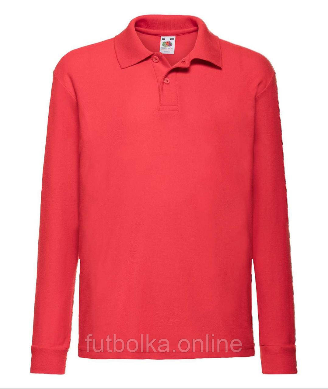 Червона дитяча футболка поло довгий рукав 65/35 Long sleeve polo kids Fruit of the loom