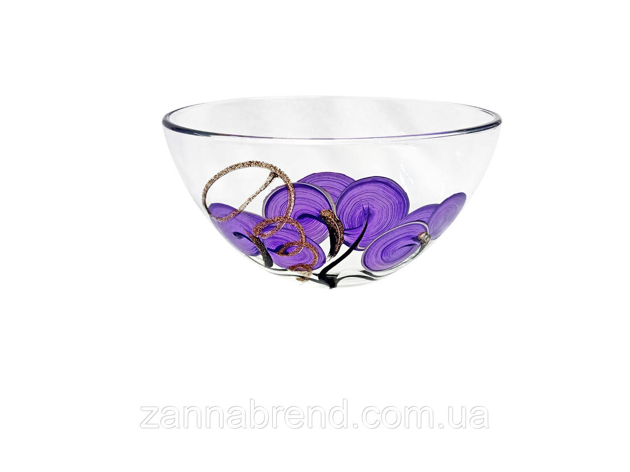 Салатник скляний 16 см "Орхідея" (фіолетова), фото 1
