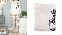 Піжама жіноча (штани + кофта) колір молочно-рожевий меланж "Пандочка" S