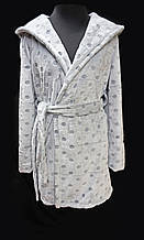Жіночий теплий махровий халат колір світло-сірий «Горошок» S/M
