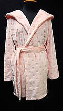 Жіночий теплий махровий халат колір світло-персиковий «Горошок» S/M