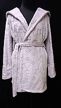 Жіночий теплий махровий халат колір світло-бузковий «Зірки» L/XL