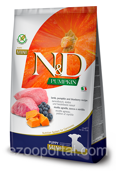 Сухий корм для собак Farmina N&D Grain Free PUMPKIN PUPPY MINI 2,5кг з ягням та чорницею