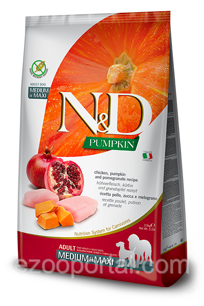Сухий корм для собак Farmina ND Grain Free PUMPKIN ADULT MEDIUM and MAXI 2,5кг з куркою та гранатом, фото 1