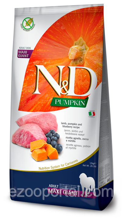 Сухий корм для собак Farmina N&D Grain Free PUMPKIN ADULT GIANT MAXI 12кг з ягням та чорницею