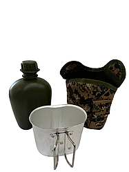 Фляга Solve NATO тактична з утепленим чохлом та алюмінієвою чашкою 1 літр Зелений піксель KT6004009