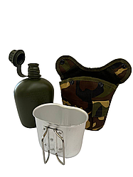 Фляга Solve NATO тактична з утепленим чохлом та алюмінієвою чашкою 1 літр Woodland KT6004020