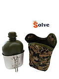 Фляга Solve NATO тактична з утепленим чохлом та алюмінієвою чашкою 1 літр Зелений піксель KT6004009  solve, фото 6
