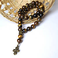 Тигрове око 12 мм. Чітки з натурального каменю на 33 намистини.