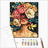Картина за номерами квіти дівчина Магія пелюсток з фарбою металік 40х50 картини за номерами золото BS54009 BrushMe, фото 2