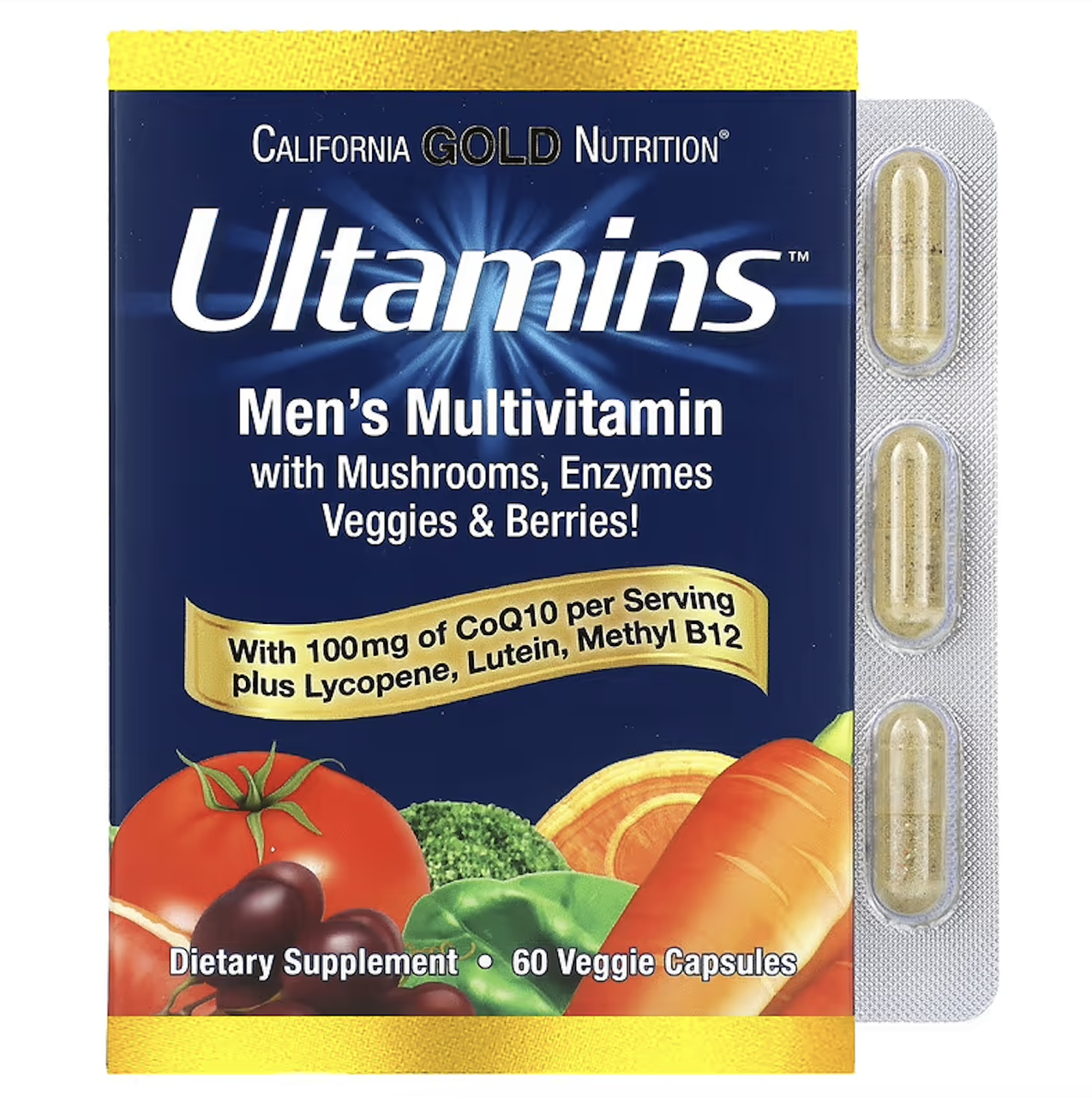 California Gold Nutrition, Ultamins, мультивітаміни для чоловіків із коензимом Q10, 60 капсул