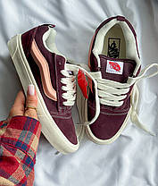 Жіночі кеди Vans Skool KNU Burgundy Pink Premium Ванс Кну низькі бордові з рожевим замша демісезон, фото 3