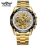 Чоловічий механічний годинник з відкритим механізмом і автопідзаводом Forsining 8186 Gold-White Steel, фото 6