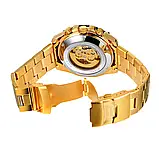 Чоловічий механічний годинник з відкритим механізмом і автопідзаводом Forsining 8186 Gold-White Steel, фото 3