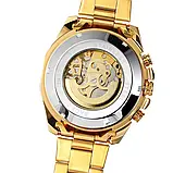 Чоловічий механічний годинник з відкритим механізмом і автопідзаводом Forsining 8186 Gold-White Steel, фото 8