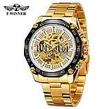 Чоловічий механічний годинник з відкритим механізмом і автопідзаводом Forsining 8186 Gold-White Steel, фото 2