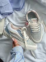 Жіночі кеди Vans KNU School Light Blue кросівки Ванс Кну низькі блакитні з сірим замша текстиль демісезон, фото 3
