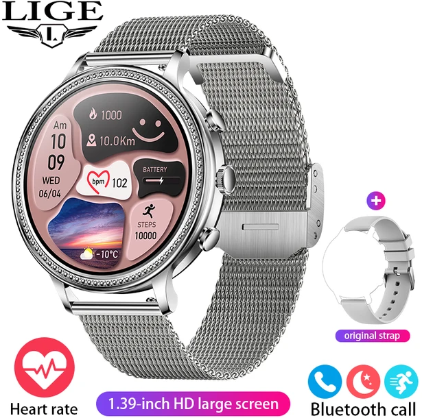Розумні смарт годинник LIGE Fashion Smart Watch для Android і iOS, пульсометром, тонометром, крокоміром , українська