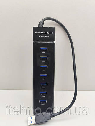HUB USB 3.0 Super Speed 7 Ports 30см (Чорний), фото 1