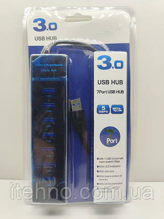 HUB USB 3.0 Super Speed 7 Ports 30см (Чорний), фото 3