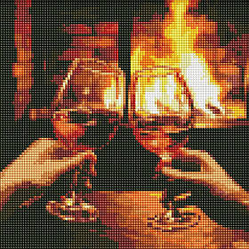 Алмазна мозаїка без підрамника - Два бокали біля каміну 30*30 см Ideyka  AMC7851