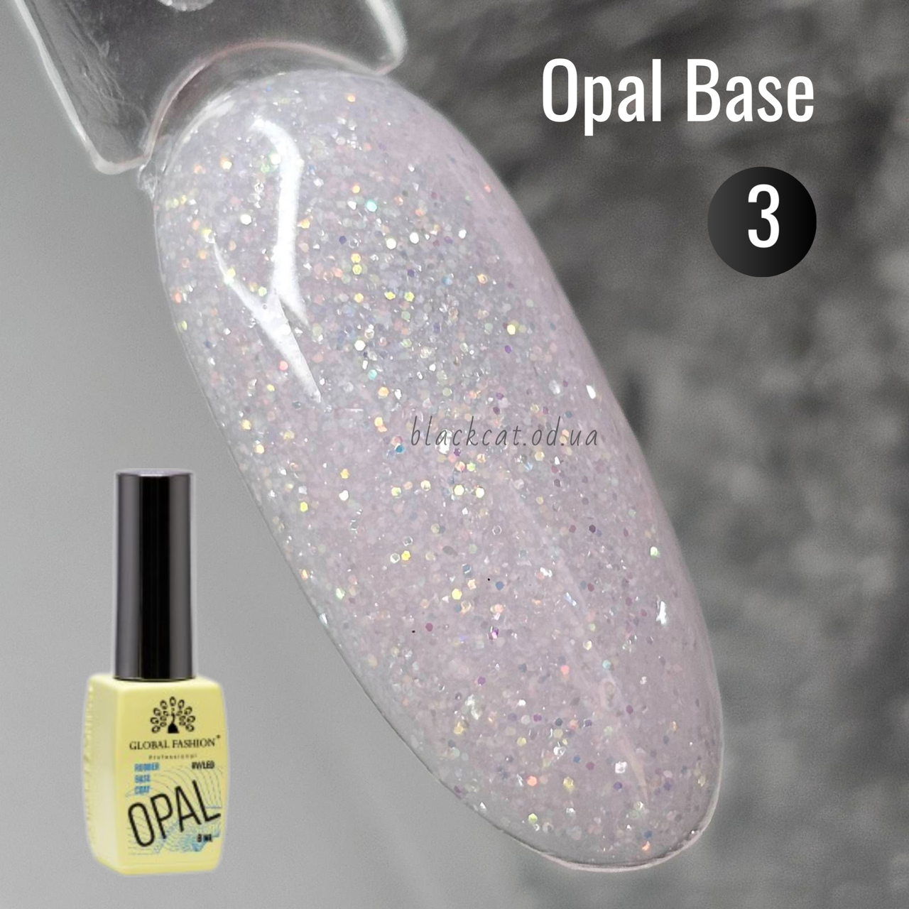 База камуфлююча з блискітками шиммером опала рожева для нігтів Opal base Global Fashion 8 ml №3