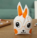 Пакети з малюнком Зайчик помаранчевий Велетні 36х21 см набір 10 шт подарункові дитячі з вушками зав'язками, фото 2