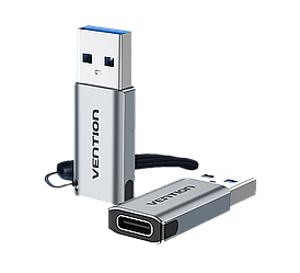 Адаптер перехідник USB на Type-C швидкісний USB 3.0 Vention Adapter Aluminum (USB 3.0, 5Gbps). Gray