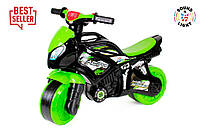 Мотоцикл Беговел Толокар музыкальный ТЕХНОК 5774 — черно-зелёный транспорт для активных детей